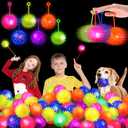 24Pcs Light up Bouncy Balls Bulk, Glow in The Dark LED Flashing Balls for Kids Adults Dogs, Squeaky Dog Toys, Durable Toys, Large Dog Toys for Aggressive Chewers