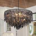 Wellmet Crystal Chandelier with K9 Smoke Crystals, Farmhouse Chandelier for Dining Room, Round Light Fixture for Bedroom, Kitchen Island, Hallway, Closet, Living Room, Entryway, Foyer (Black)