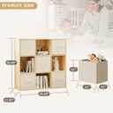9 Cube Storage Organizer - Solid Wood Bookshelf with 5 Storage Bins, Cube Shelf with 3 Removable Back Panels, Vertical or Horizontal Bookcase, Open Book Shelf for Bedroom, Living Room, Office