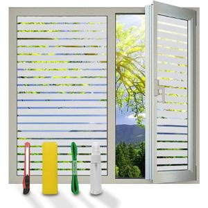 Window Privacy Film with Installation Tools, Stripe Window Film, Static Cling, Anti UV, Heat Control, Ideal for Home Shower Office Glass Door (Stripes Pattern, 35.4X78.7Inch)