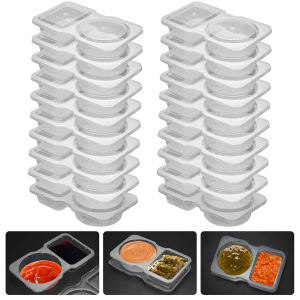 20 Set Reusable Snack Containers, 2-Compartment Dipping Containers with Lid for Refrigeration, Portion Control, Outdoor Takeaway Sauce Dip Case