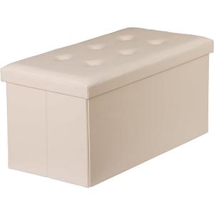 ZenStyle 30Inches Storage Ottoman Bench, Folding Footrest Stool, Storage Chest Long Shoes Bench with Foam Padded Seat, Holds up to 350 lbs, for Living Room, Entryway, Bedroom (Beige)