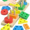 kecristv Montessori Toys for 1 2 Year Old Girl and Boy Birthday Gifts, Shape Sorter Wooden Toys for Toddlers Age 1-3 2-4, Learning Educational Sensroy Stacking Toddler Puzzles