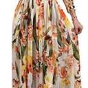 Remelon Womens Sexy Spaghetti Strap Deep V Neck Floral Boho Criss Cross Backless Chiffon Beach Party Long Maxi Dress, Medium