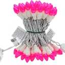 Christmas Pink Mini String Lights-50 Count 13 Feet Detachable LED Glass C3 Bulb Waterproof Fairy Lights Plug in for Indoor Outdoor Party Patio Xmas Tree Valentines Day White Wire