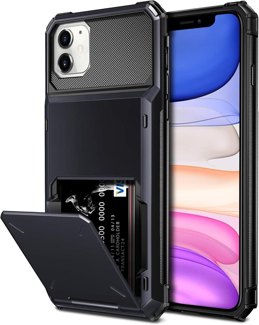 Vofolen Case for iPhone 11 Case Protective Wallet 4-Card Holder ID Slot Flip Door Hidden Pocket Anti-Scratch Dual Layer Hybrid TPU Bumper Armor Hard Shell Back Cover for iPhone 11 6.1 inch Black