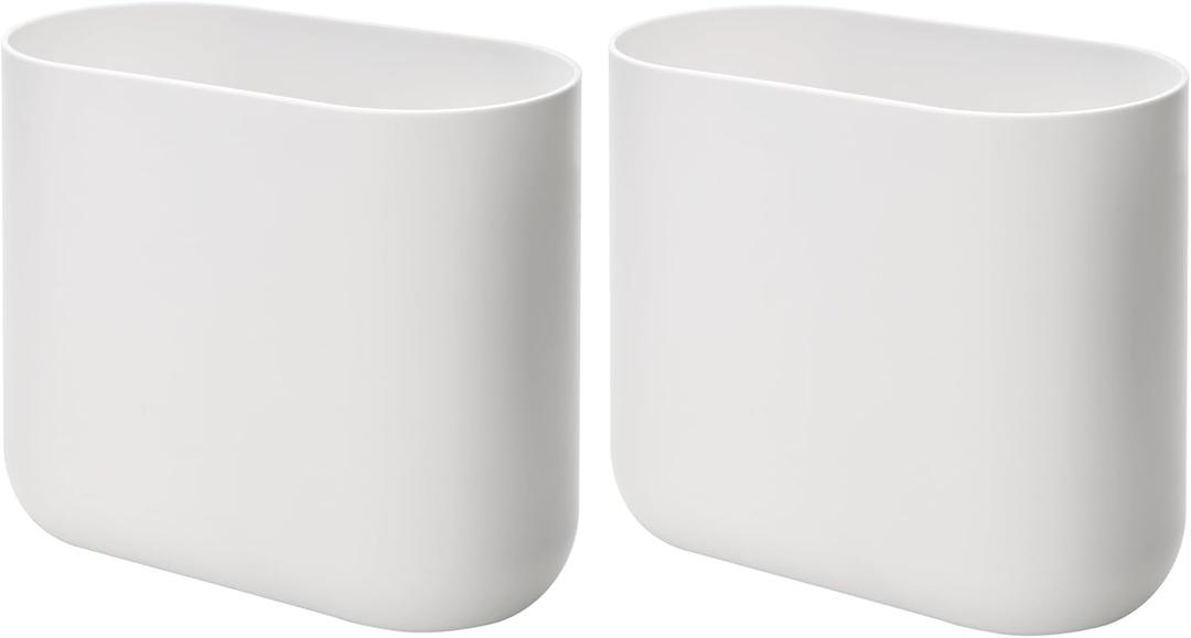 iDesign Small Slim Plastic Bathroom Trash Can, Garbage Can for Bedroom, Office, Desk, Dorm, 2-Pack, White