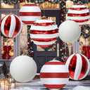 8 Pack 8'' 6'' Extra Large Christmas Ornament Balls for Tree Decoration, Giant Glitter Candy Cane Xmas Balls Red White Jumbo Plastic Hanging Baubles for Home Indoor Outdoor Holiday Party