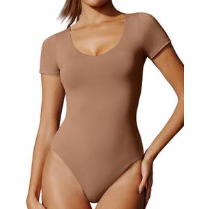 IUGA Bodysuits for Women Tummy Control Body Suits for Womens Compression Slimming Thong Bodysuit V Neck, XXL