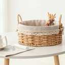 GIB Small Wicker Storage Baskets for Organizing, Round Woven Baskets with Handles & Liners, Decorative Boho Paper Rope Cute Baskets for Gifts, Decor, Pantry Table, Serving Trays, Set of 2