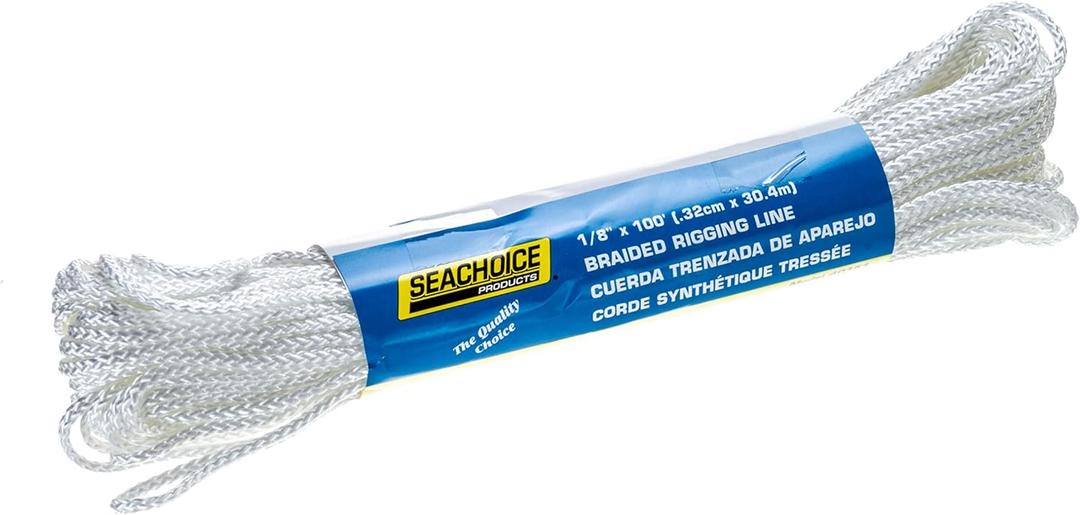 Seachoice Braided Utility Line Boat Rope, 1/8 In. X 100 Ft., White (One Size)