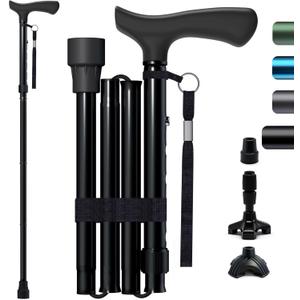 Foldable Walking Cane for Men & Women, Lightweight Aluminum Adjustable Cane with Ergonomic Handle, Non-Slip Rubber Base, Walking Sticks for Seniors Balance,Collapsible Cane for Assistance Travel