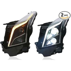 2PCS Headlight Assemblies for Cadillac ATS 2013-2019 LED Lens Projector Double Beam LED KIT with LED Daytime Running Lights Included All Bulbs Replace Halogen