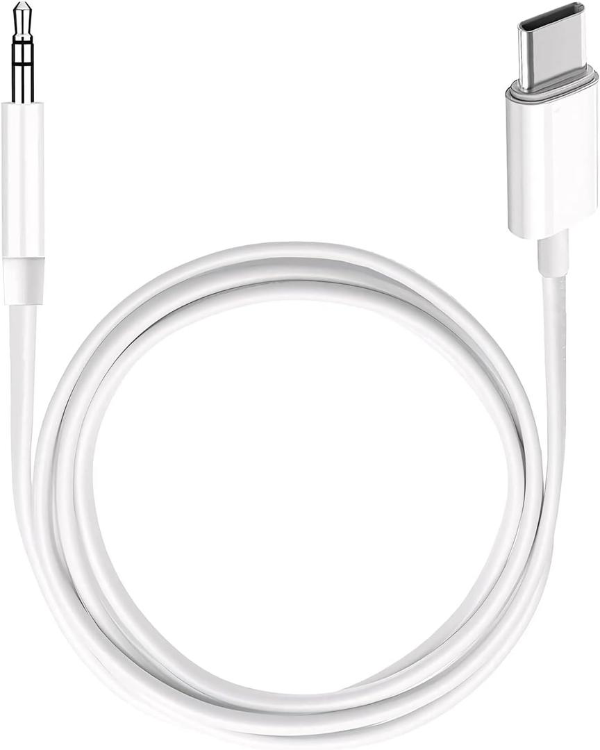 USB C to 3.5mm Audio Aux Jack Cable,3.3 ft, aux Cord for iPhone, Type C to 3.5mm Aux Headphone Stereo Cord Car Cable for iPhone 16/16 Pro, Samsung Galaxy S25 and Other iOS and Android Devices(White)