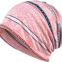 Women's Baggy Slouchy Beanie Chemo Hat Cap Scarf, 2 Pcs, Pink/Black