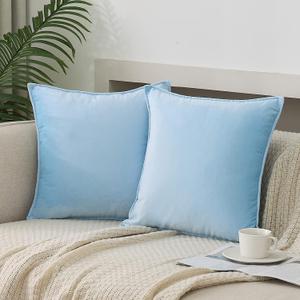 JIAHANNHA Velvet Light Blue Throw Pillow Covers Pack of 2 Spring Decorative Soft for Couch Sofa Bed Livingroom Office 1818 Inches