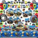 219pcs Truck Birthday Decorations, Monster Truck Party Decorations Set with Plates, Dessert Plates, Napkins, Cups, Forks, Knives, Balloons, Happy Birthday Banner, Tablecloth, and Stickers, Serves 24