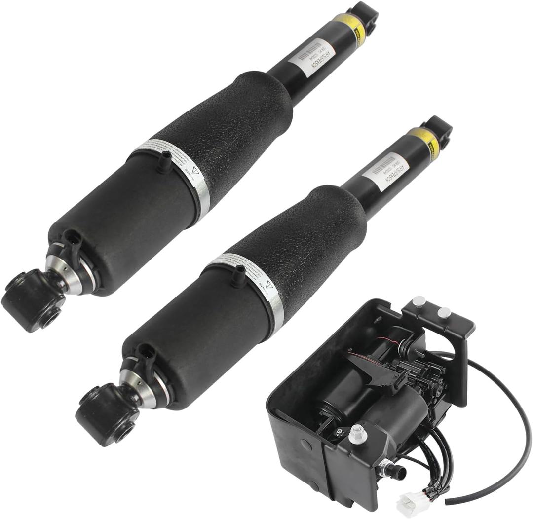 Rear Air Strut Shock Absorber + Air Ride Suspension Compressor Pump Compatible with Chevrolet Avalanche Suburban Tahoe GMC Yukon Escalade Replace# 10395825, 15056494, 15756926, 25979391