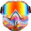 SPOSUNE Motorcycle Goggles Paintball Mask, Detachable Face Mask, Dirt Bike Safety Goggles for Men Women (Mt-003-colour&color Lens)