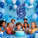 3 x Blue and Golden Rings Birthday Decorations, 40Inch Blue and Golden Rings Theme Number 6 Foil Balloons for Boy 6th Birthday Party Decor