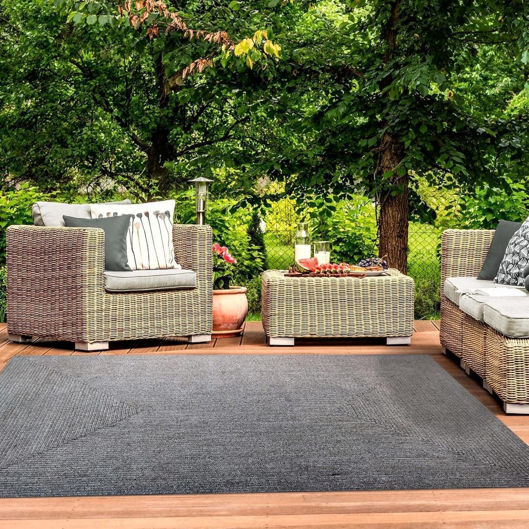 SUPERIOR Indoor Outdoor Area Rug, Handwoven Reversible Braided Home Decor for Living Room, Kitchen, Entryway, Patio, Front Porch, Deck, Modern, Boho, Farmhouse Style, 4' x 6', Slate