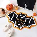 TRUEDAYS Halloween Bathroom Rugs with Black Bat and Orange Wings, Cute Funny Bath Mat Cartoon Non Slip Kitchen Mats Soft Washable Rug Spooky Indoor Home Decor (20x31inches)