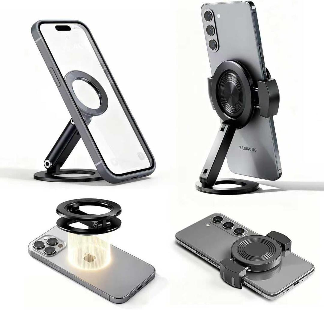 KELOFAM Upgraded Double-Sided Magnetic Phone Holder, Adjustable 2-in-1 Magnetic Phone Grip, Gym Phone Holder, Mag Safe Accessories for iPhone 17 Pro Max 16 15 14 13,Samsung,All Phones
