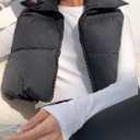 Womens Winter Warm Padded Crop Vest Lightweight Sleeveless Puffer Vest (Brown, XL)