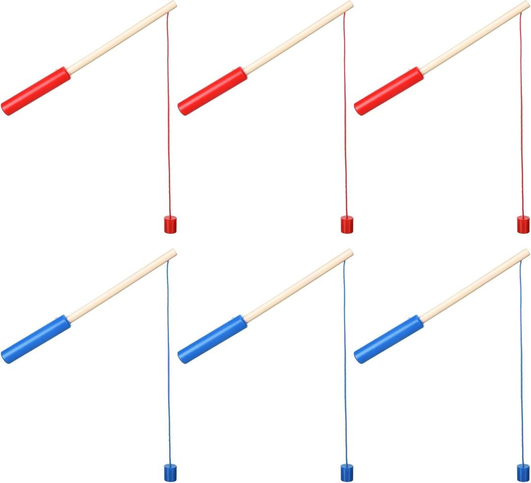 Sumind 6 Pcs Magnetic Fishing Pole Wooden Magnetic Fishing Rods with Magnet Hooks Christmas Game Toy Gifts for Birthday Party(Red, Blue,Column)