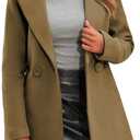 Springrain Women's Wool Pea Coat Notched Collar Double Breasted Midi Long Trench Coat Outwear (Large, Camel)