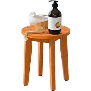 Round 16 Inch Bamboo Waterproof Shower Bathroom Stool Chair, Duty Wooden Bath Corner Shaving Legs Bench Seat (Honey Bamboo, XL)