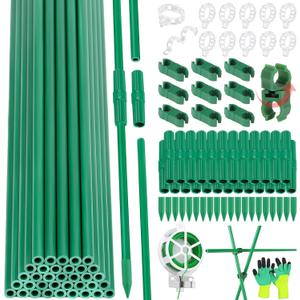 117 PCS Garden Stakes, Fiberglass Tomato Stakes, Garden Sticks | 35 Sets DIY 4ft, 5ft, 6ft, 7ft Plant Stakes with Accessories, Plant Sticks Supports for Indoor Outdoor Plants, Vegetables