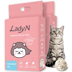 Lady N Granular Tofu Cat Litter Mini-Pellet Compatible with Automatic Self Cleaning Cat Litter Box, Strong Clumping, Low Dust, Activated Charcoal Odor Control 18lb