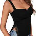 Vrtige Women's Sexy Sweetheart Neck Lace Crop Tank Top Pleated Sleeveless Going Out Tops Y2K Fashion Slit Cami (Black, S)