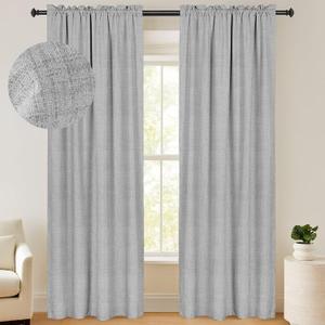 100% Blackout Shield Linen Blackout Curtains 84 Inches Long 2 Panels Set, Blackout Curtains for Bedroom/Living Room, Thermal Insulated Rod Pocket Window Curtains & Drapes, 50W X 84L, Grey (50"W x 84"L (Pack of 2), 12 Grey)