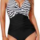 Smismivo Tummy Control Swimsuits for Women Slimming One Piece Bathing Suit Retro Ruched Push Up Vintage Padded Swimwear, Size: M