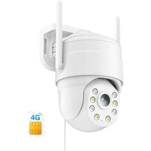 KKB 4G LTE Cellular Security Camera, Wired Cellular Cam Built-in SIM Card for Outdoor/Indoor, Unlimited Data Plan, No WiFi Security Cameras 2K Color Night Vision, 24/7 Recording, PIR Motion Detection