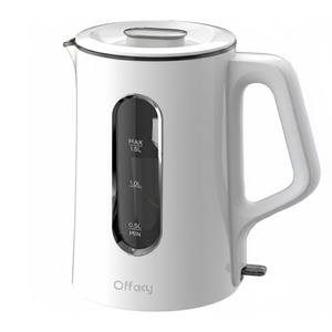 OFFACY Electric Kettle, Double Wall Glass Inner, Hot Water Boiler Heater Pot, 1.5-Liter, 1200 Watts for Fast Boiling, 53oz BPA Free, White