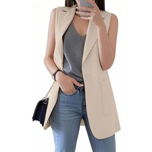 IDEALSANXUN Womens Long Vest Sleeveless Blazer Dressy Spring Summer Suit Jackets, Small