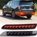 Red Lens Rear Fog Bumper Reflector Brake Tail Sequential Flash Signal LED Lights Lamp Compatible with Chevrolet Chevy Suburban Tahoe GMC Yukon/Denali 2021-2024 Accessories (SMOKED)