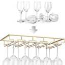 FOMANSH Wine Glass Rack - Under Cabinet Stemware Wine Glass Holder Glasses Storage Hanger 1 Pack Metal Organizer for Bar Kitchen 5 Rows Gold