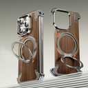 Metal Wood Grain Frameless Case for iPhone 16 Pro Max Compatible with Mag Safe Kickstand 360 Rotatable, Minimalist Slim Bumper Shockproof Ultra Thin for 16pro Max with Ring Holder, Natural