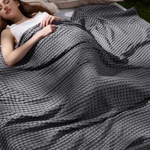 Bedsure Cooling Cotton Waffle Full Size Blanket - Lightweight Breathable Blanket of Rayon Derived from Bamboo for Hot Sleepers, Luxury Throws for Bed, Couch and Sofa, Dark Grey, 80x90 Inches