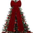 Gejoy Christmas Velvet Red Bow Christmas Tree Topper Bow Decorations 17.7''x9.8'' Red Xmas Decorations for Xmas Tree Home Wreath Front Door Fireplace