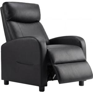 Sweetcrispy Recliner Chair PU Leather Recliner Sofa No Massage, Home Theater Seating with Lumbar Support, Adjustable Push Back Overstuffed High-Density Sponge Reclining for Living Room, Black, 34.3"D x 26.7"W x 38.6"H