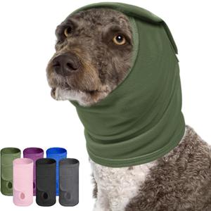 Dog Calming Hoodie, Ear Muffs Noise Protection Anxiety Relief, No Shake Ear Wraps for Dogs - Grooming, Bath, Blow Drying, Fireworks, Thunderstorms, Hematoma Ear Cover Head Wrap, ArmyGreen S