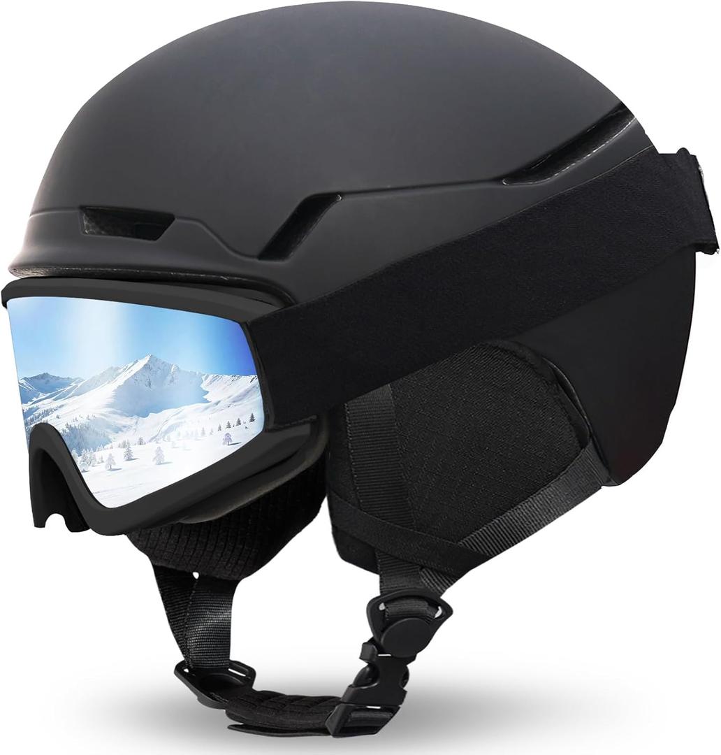 Ski Helmet with Goggles Set,DXH-816 Snowboard Helmet for Adults-with 6 Vents, PC Shell and EPS Foam, Snow Helmets for Men Women Youth (Medium)