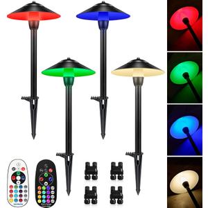SUNVIE RGBW Low Voltage Pathway Lights 3W Color Changing Landscape Lights 12-24V Multi-Color Path Lights Waterproof for Yard Garden Walkway Holiday Landscape Path Lighting ETL Listed Cord, 4 Pack