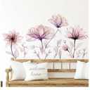 onon 6 Pcs Flowers Wall Decals Stickers Vinyl Removable Peel and Stick Colorful Dragonflies Floral Wall Murals Decor for Bedroom Living Room Nursery(Pink Flower)