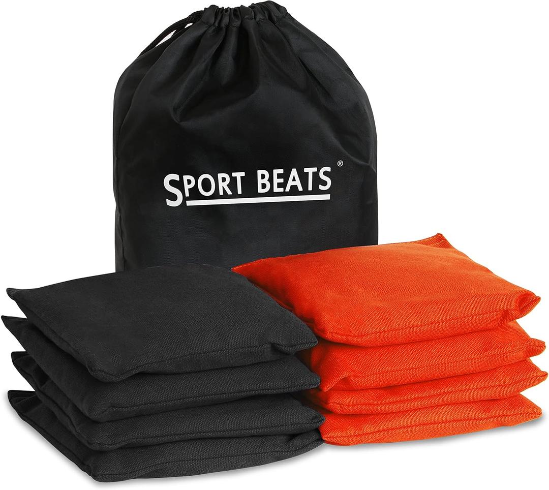 SPORT BEATS Cornhole Bags Set of 8 - Regulation Size & Weight Bean Bags, Heavy Duty Double-Stitched Canvas for Tailgating, Outdoor Backyard Game Accessories with Carry Tote